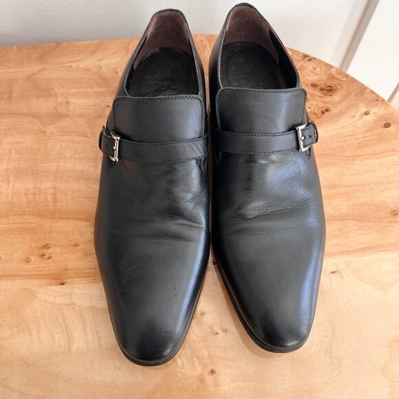 A Testoni Black Leather Monk Strap Dress Shoes size 10